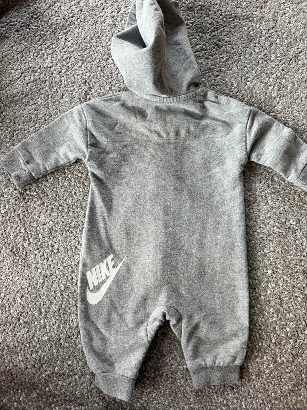 Nike Baby Grey Zip-Up Hooded One-Piece
